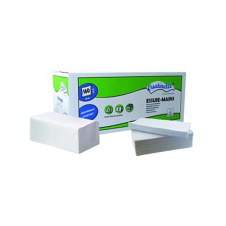 ESSUIE-MAINS ENCHÉVÊTRÉS PLIÉS EN V - FORMATS 25X23CM - PURE CELL. BLANC 2X23GR GAUFRÉCOLLÉ ECOLABEL